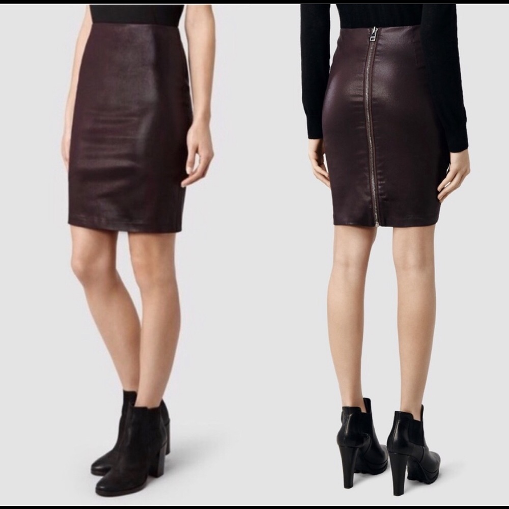 ALLSAINTS Waxed pencil skirt with zipper detail
